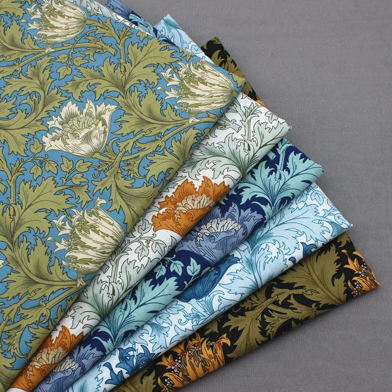 Tela Floral grande de algodón de estilo Retro, 145x50cm, vestido liso estampado, accesorios de costura de tela para camisa y ropa