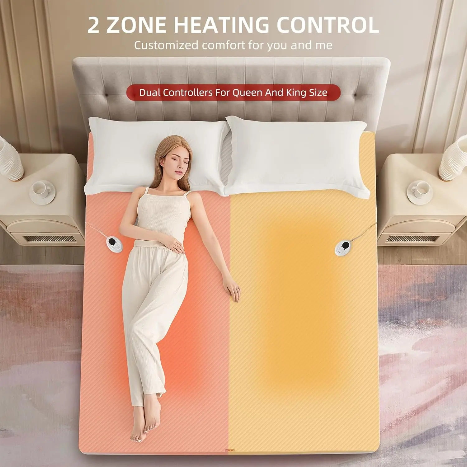 Waterproof Heated Mattress Pad with Memory Function, 9 Heat Settings, Auto-Off Timer, Machine Washable for Queen Bed