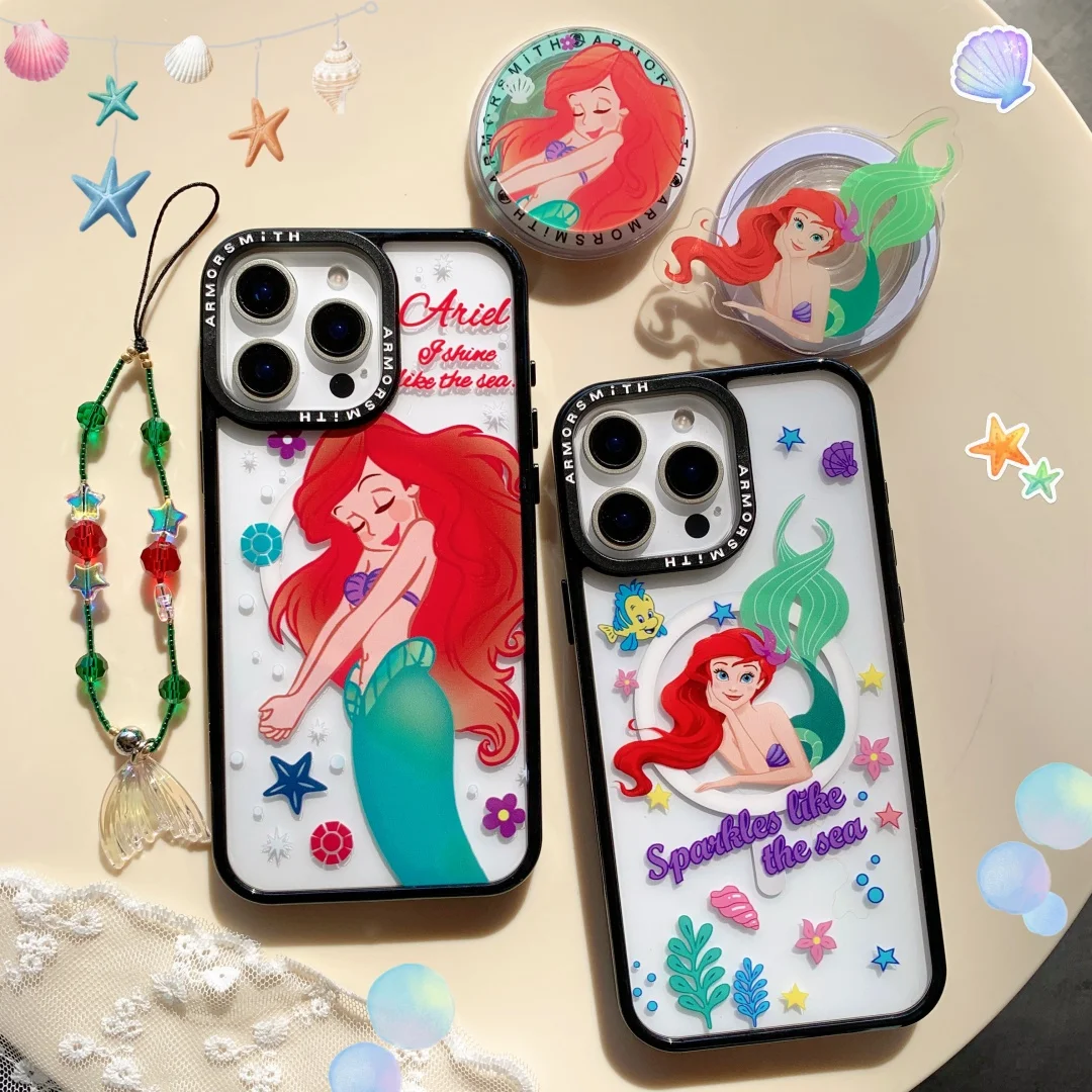

The little Mermaid Princess Stand For Magsafe Wireless Charge Phone Case For iPhone 17 16 E 15 14 13 12 11 Pro Max Plus Cover﻿