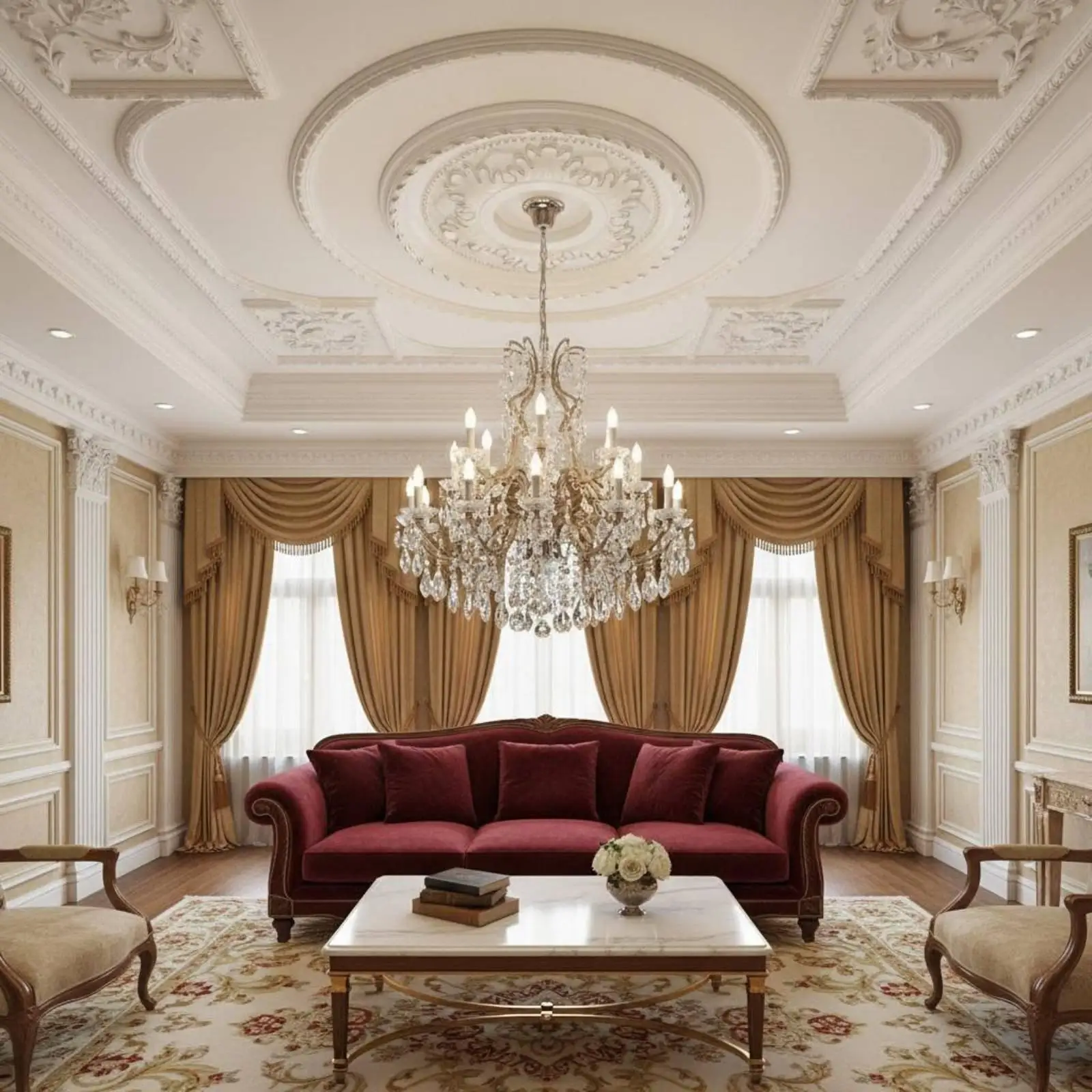 Gold Embossed Ceiling Light Panel PU Round Medallion Overhead Fixture Base for Living Room Decoration view 6