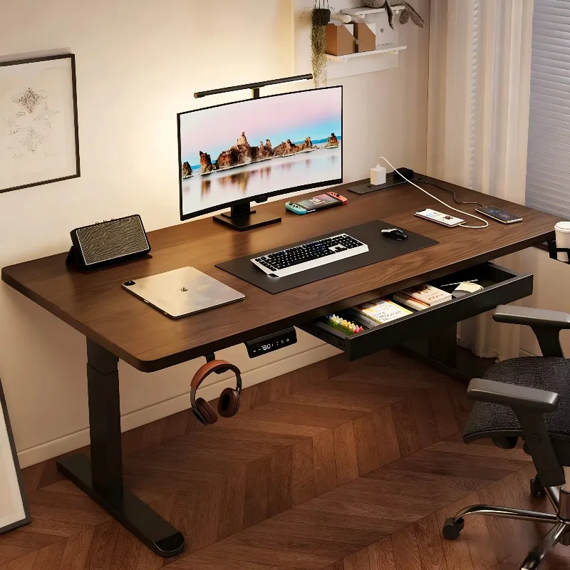 Solid wood electric standing desk with drawers, ergonomically adjustable height adjustable sit-stand desk