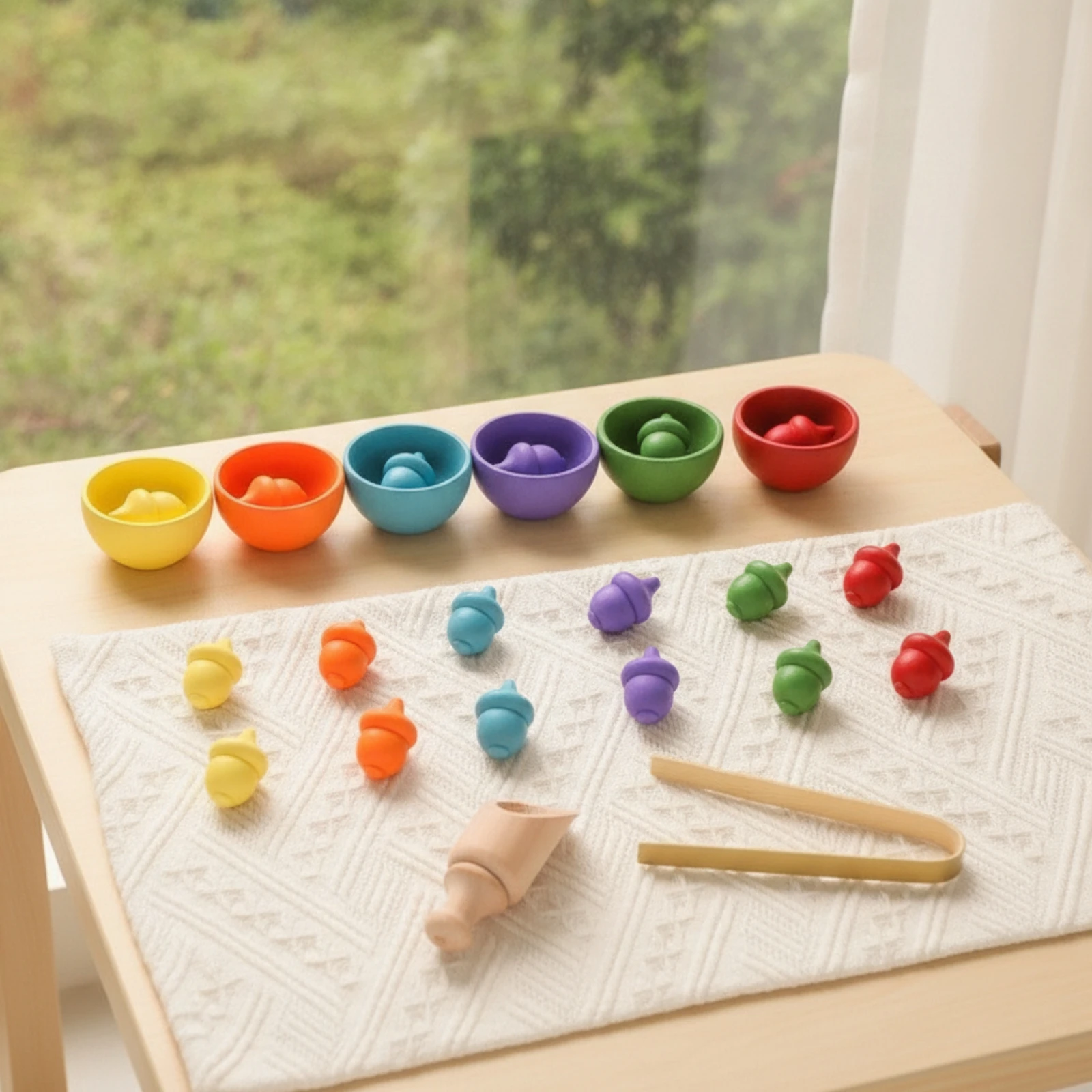 ピンセット付き分類おもちゃ-木製色分類おもちゃ-手と目の協調性を養う-明るい色-幼児、ホームスクール、プレイルーム向け