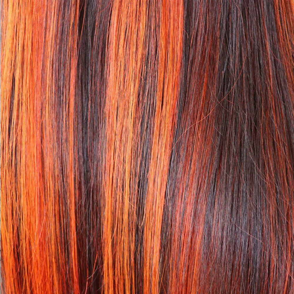 تسليط الضوء على البيانو 1B أسود أحمر برتقالي اللون شعر مستعار بشري حزمة عذراء ريمي الشعر البرازيلي النسيج نسج لحمة مزدوجة