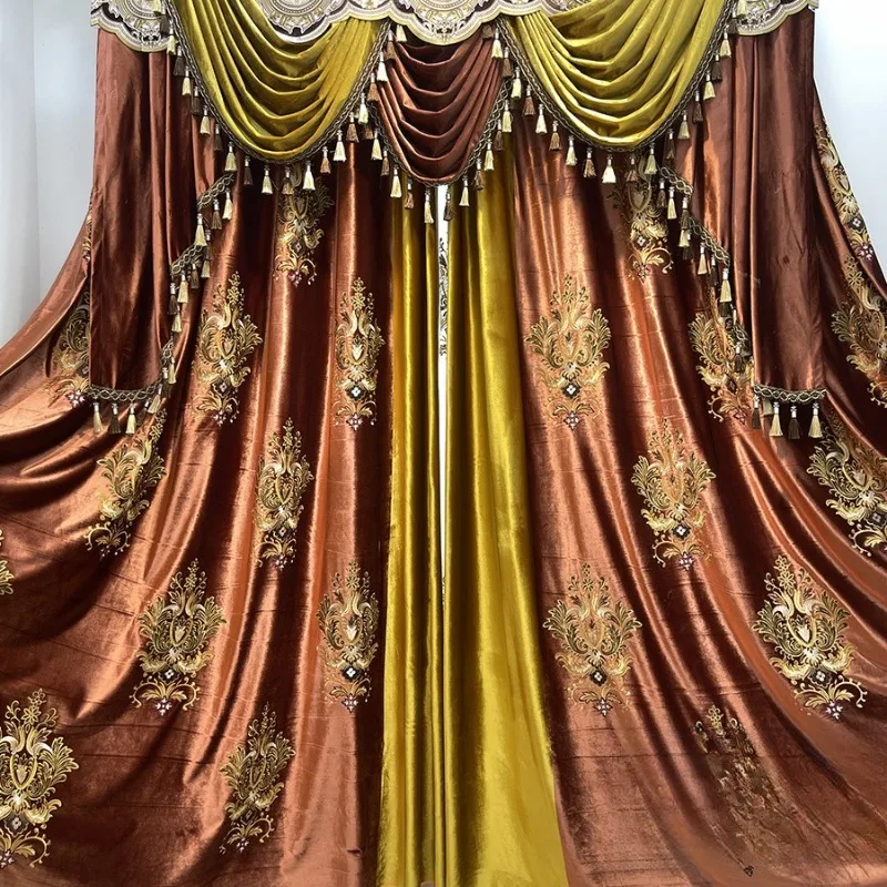 Custom  Size！！European Style Palace Luxury Red Auspicious Blackout Velvet Elegant Curtains for Living Dining Room Bedroom Decor