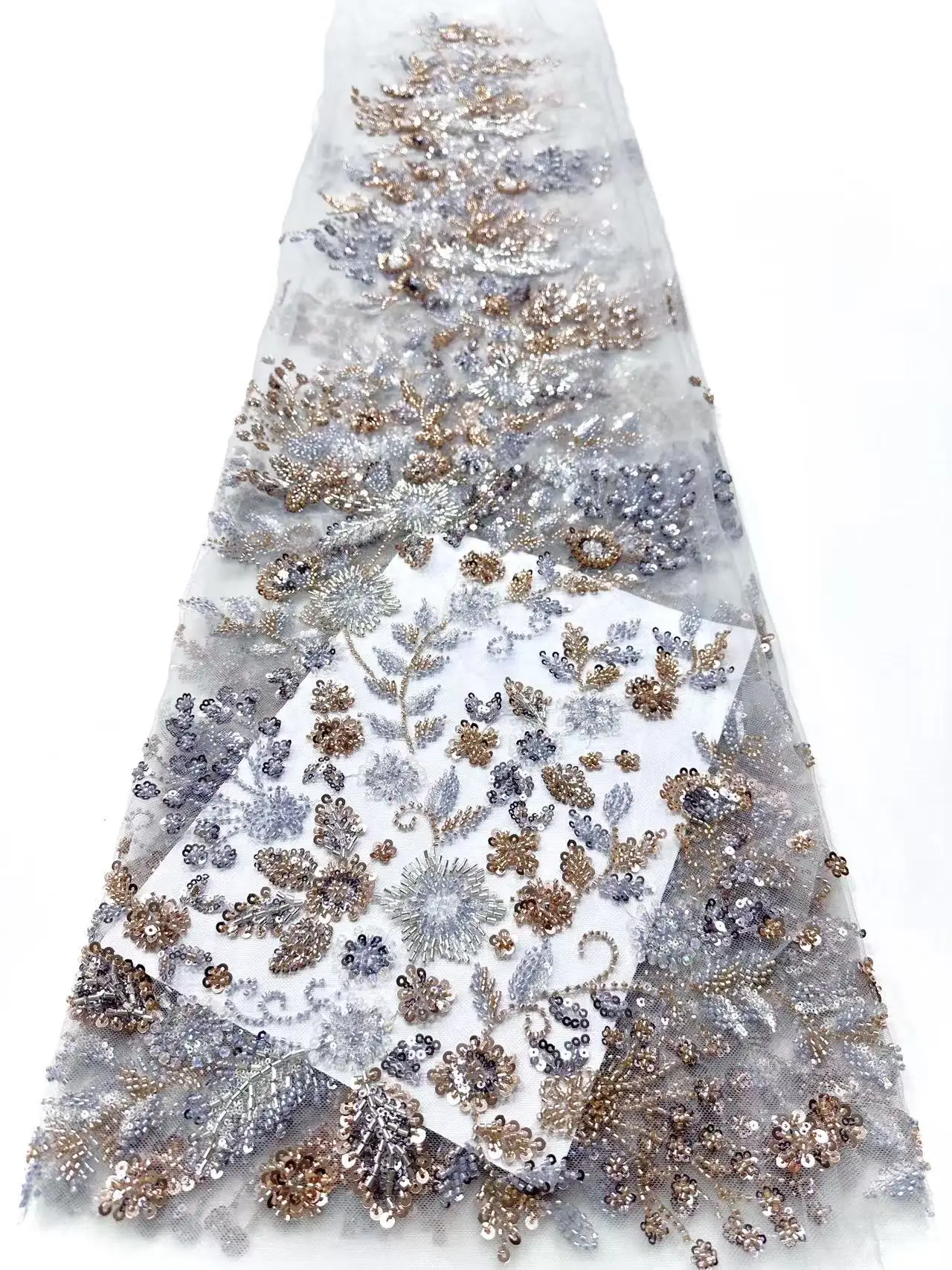 High Quality 5 Yards African Net Lace with Sequins African Lace Fabric Beaded Nigerian French Tulle Lace Fabric for Wedding 1331