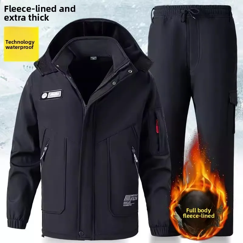 

Thiened Fce Outdoor Climbing Suit Men's Women's Windproof Waterproof Warm Anti-wear Workwear Jaet Pants Set