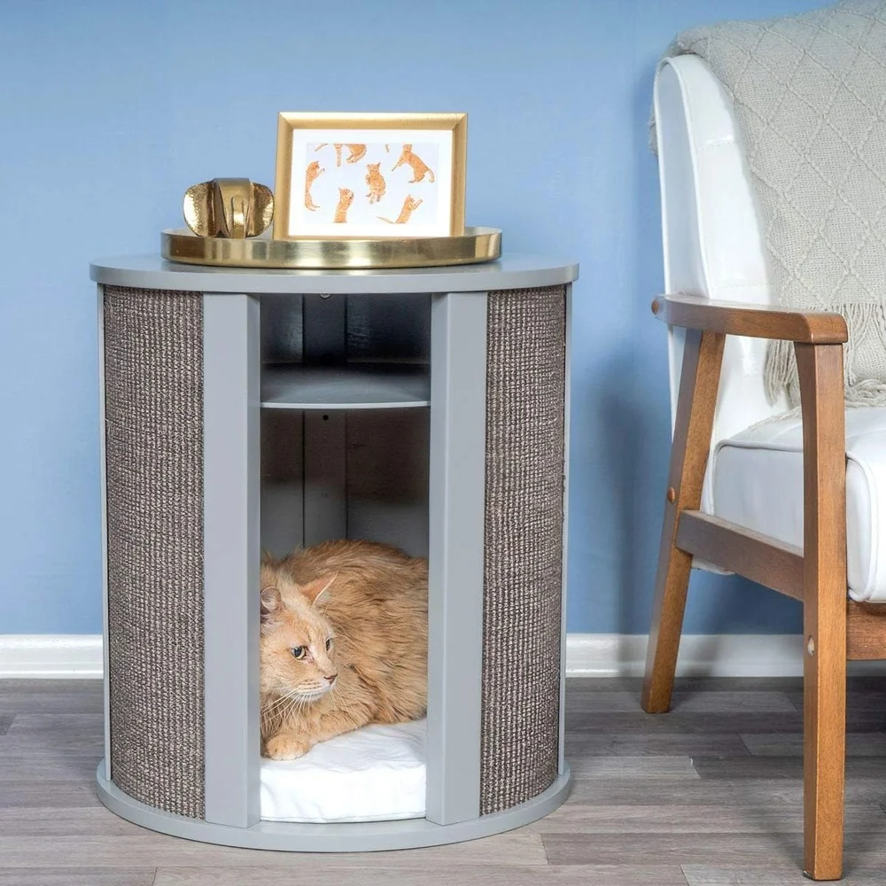 

Multipurpose Wooden Cat Bed End Table Easy to Clean Cover Comfortable Cushion Hidden Storage Sturdy Durable Cat Furniture