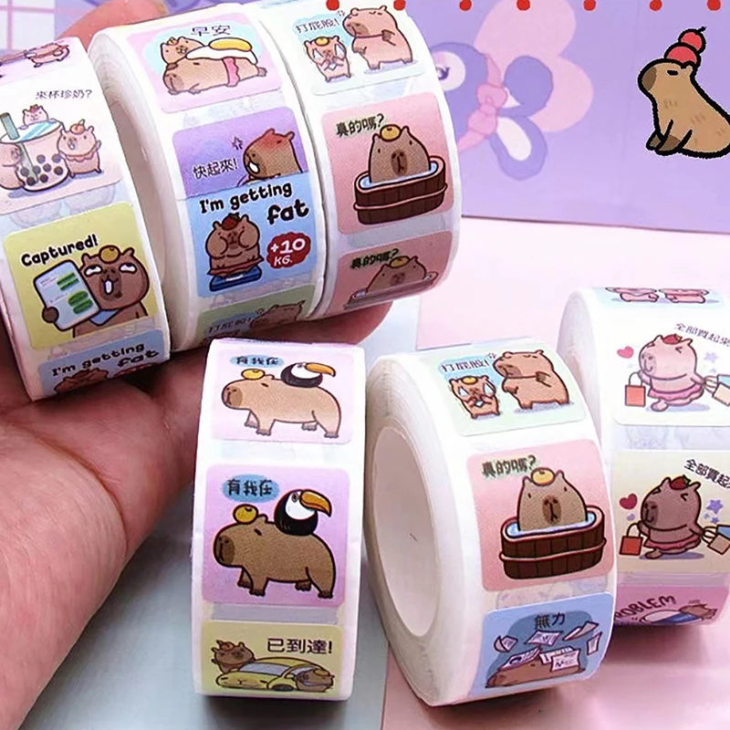 500pcs/Roll Cute Capybara Sticker Waterproof Graffiti Aesthetic Decorative Luggage Laptop Cup Phone Diary Book Kids Stickers Toy