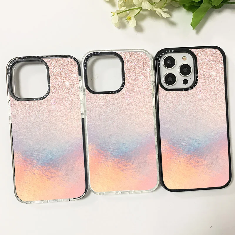 Shockproof Phone Case For Iphone 11 12 13 14 15 Pro Max Ins Pink Snowy Mountain Setting Sun Soft Funda X XR XS 7 8 Plus 7+ Cover