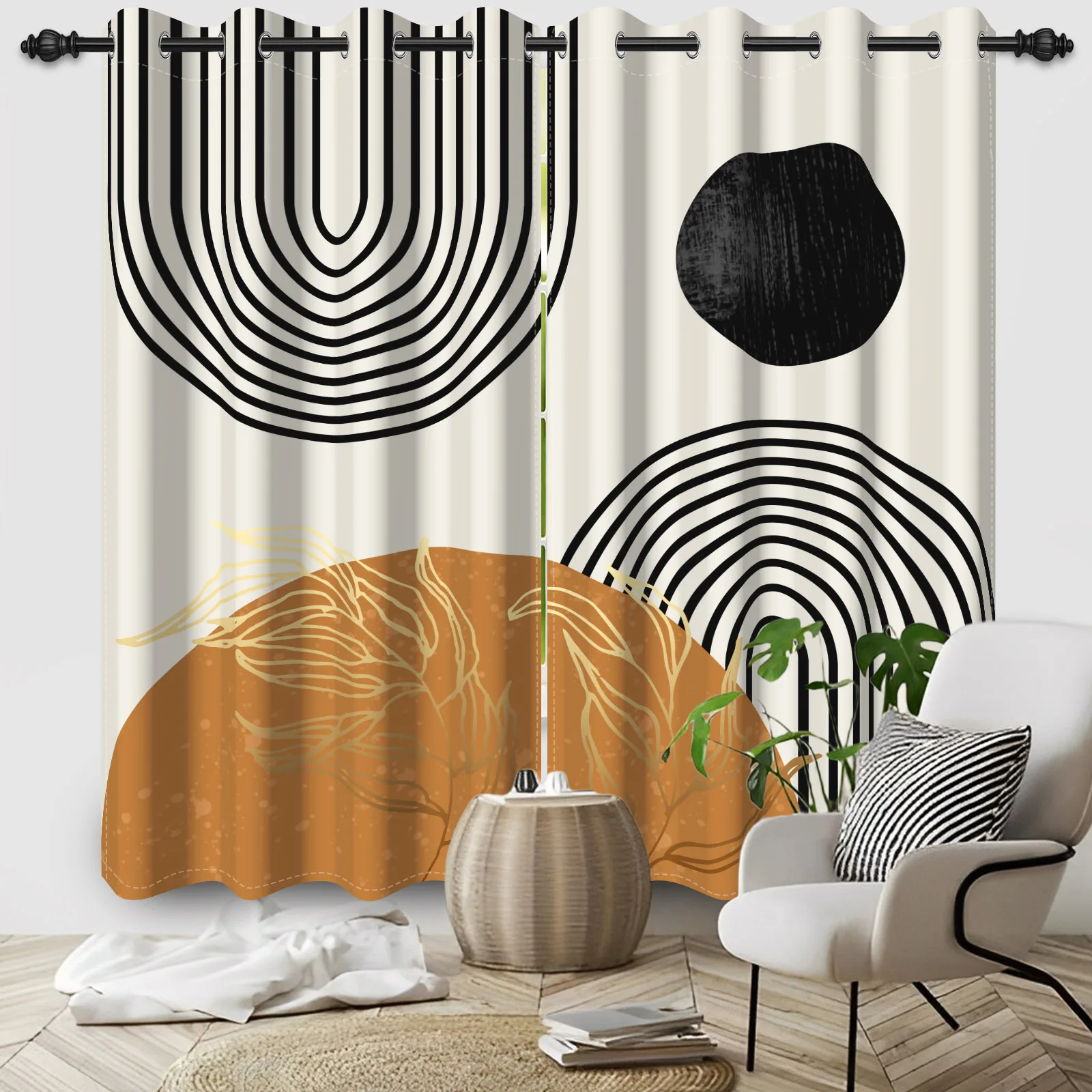 Abstract Blackout Curtains Boho Modern Sun Moon Abstract Geometric Design Medieval Minimalism Nordic Polyester Bedroom Curtains