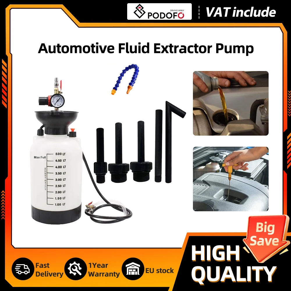 Podofo Pompe d'extraction de liquide pneumatique 5L avec adaptateurs, pompe de remplissage de transmission automobile