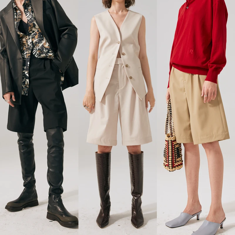 

RUIEE Wool Blend Five-Quarter Casual Pants Versatile Sle Commute Faion l Waist Asymmetric Design Straight Leg Trousers