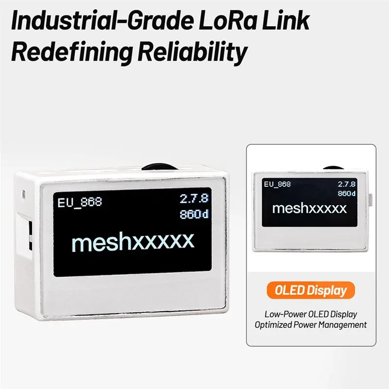 AA60 Meshtiny Mini Mesh LoRa Node with OLED Display NRF52840 SX1262 Pocket Radio Repeater 915mHz