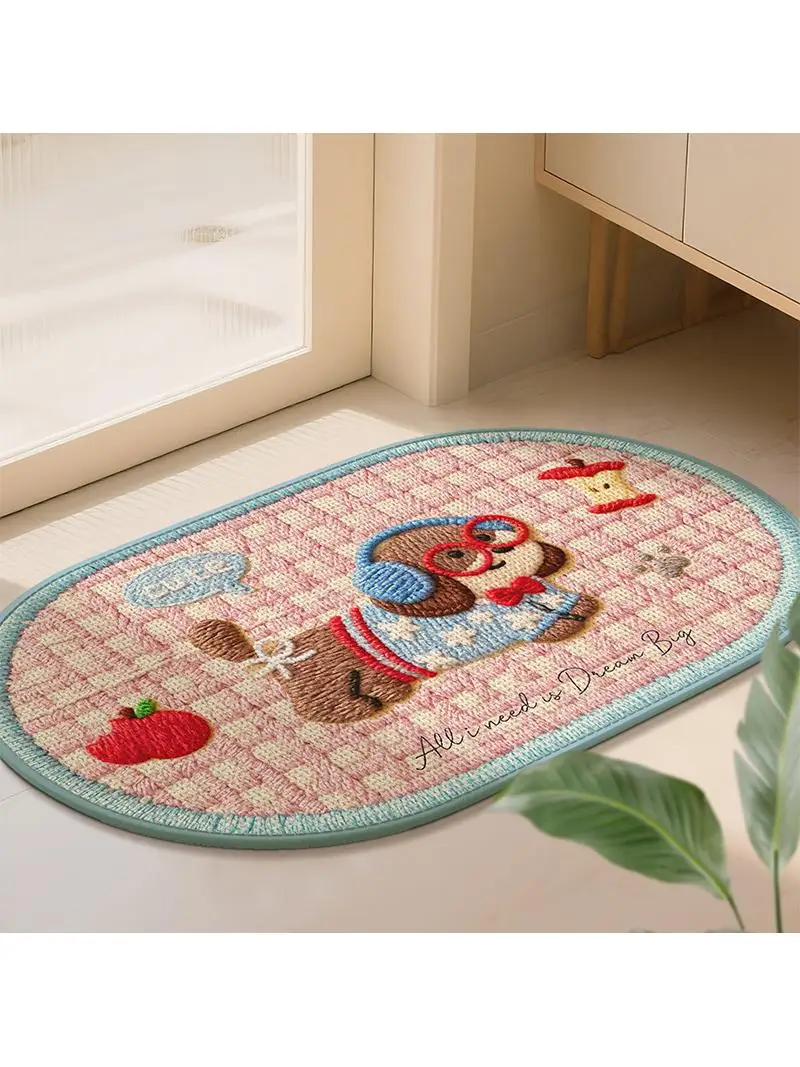 

Cute Cartoon Linen like Batoom Mat Absorbent Non Slip Home Foot Mat Toilet Wasoom Qui Dry Carpet Animal Pattern hine...