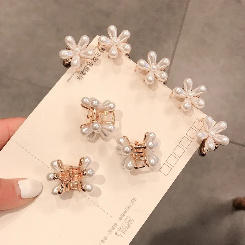 10pcs Mini Hair Claw Pearl Daisy Retro Girls Cute Hairpin Clips Hair Pearl Hairpin Flower Grab Clip