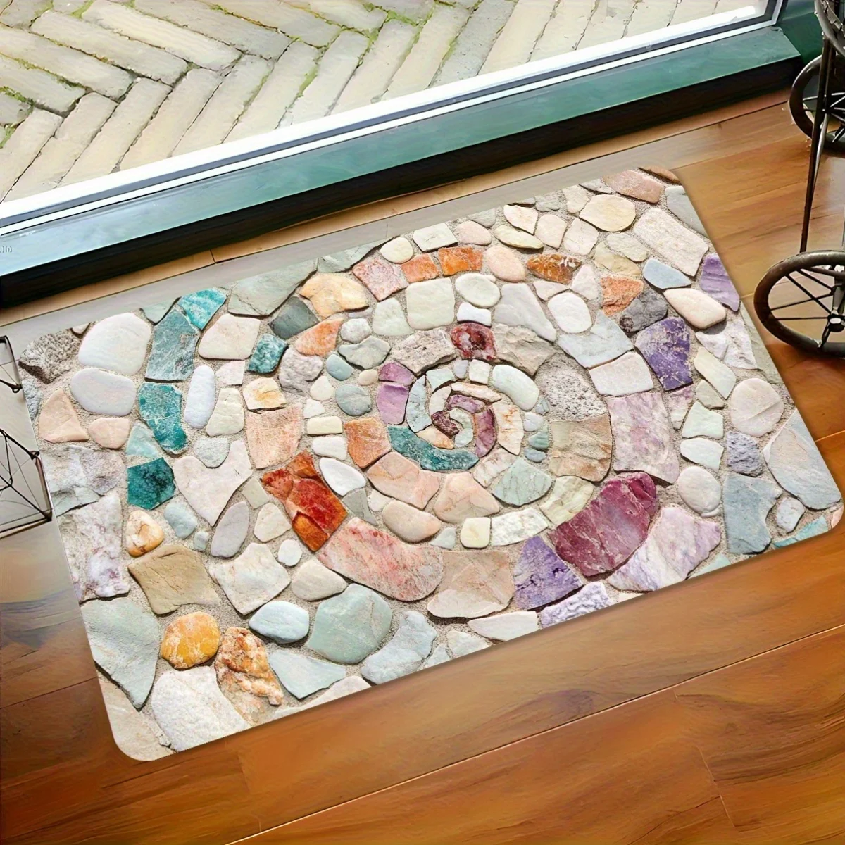 Printed Mosaic Stone Mat Runner Polyester Rug for Entryway Bathroom Hallway Home Decor Accent Mat Shower Bath Mat Indoor Area Ca