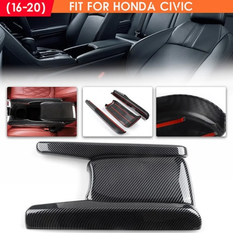 ل 2016 ~ 21 هوندا سيفيك الداخلية مسند الذراع المركزي لوحة صندوق ألياف الكربون الأسود