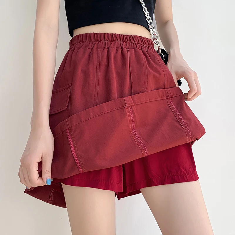 Short Skirt Women's 2024 Summer High Waist Korean Edition Wrapped Hip Skirt with Inner Lining A-line Skirt Half Skirt Pants