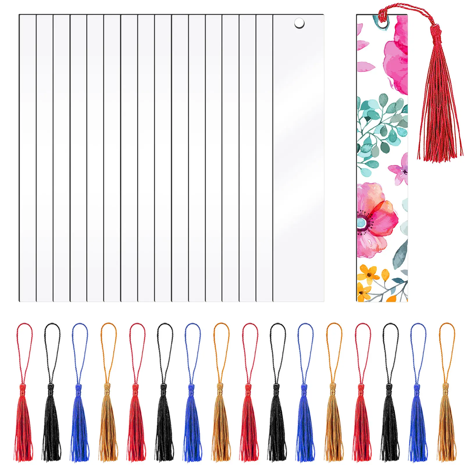 

Tassel Bookmark Set Clear Acrylic Bookmarks Fringe Decor Blank Design for Kids Students Office Use Reading Gifts