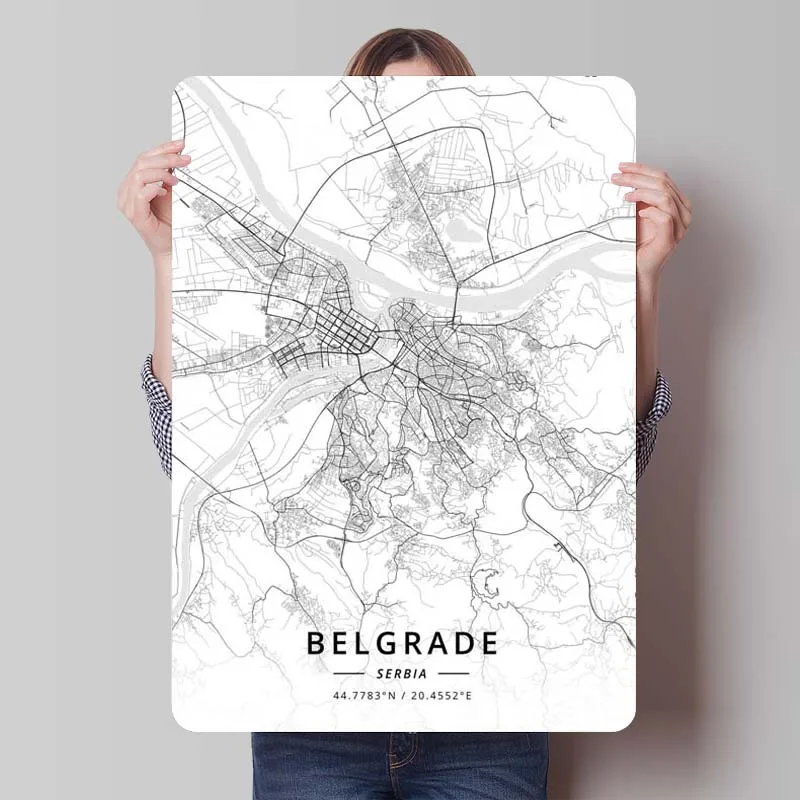 Belgrade Serbia Map Metal Poster Vintage Metal Tin Sign Plaque for Wall Art Decoration Gaming Room Decoration Art of Murals Home