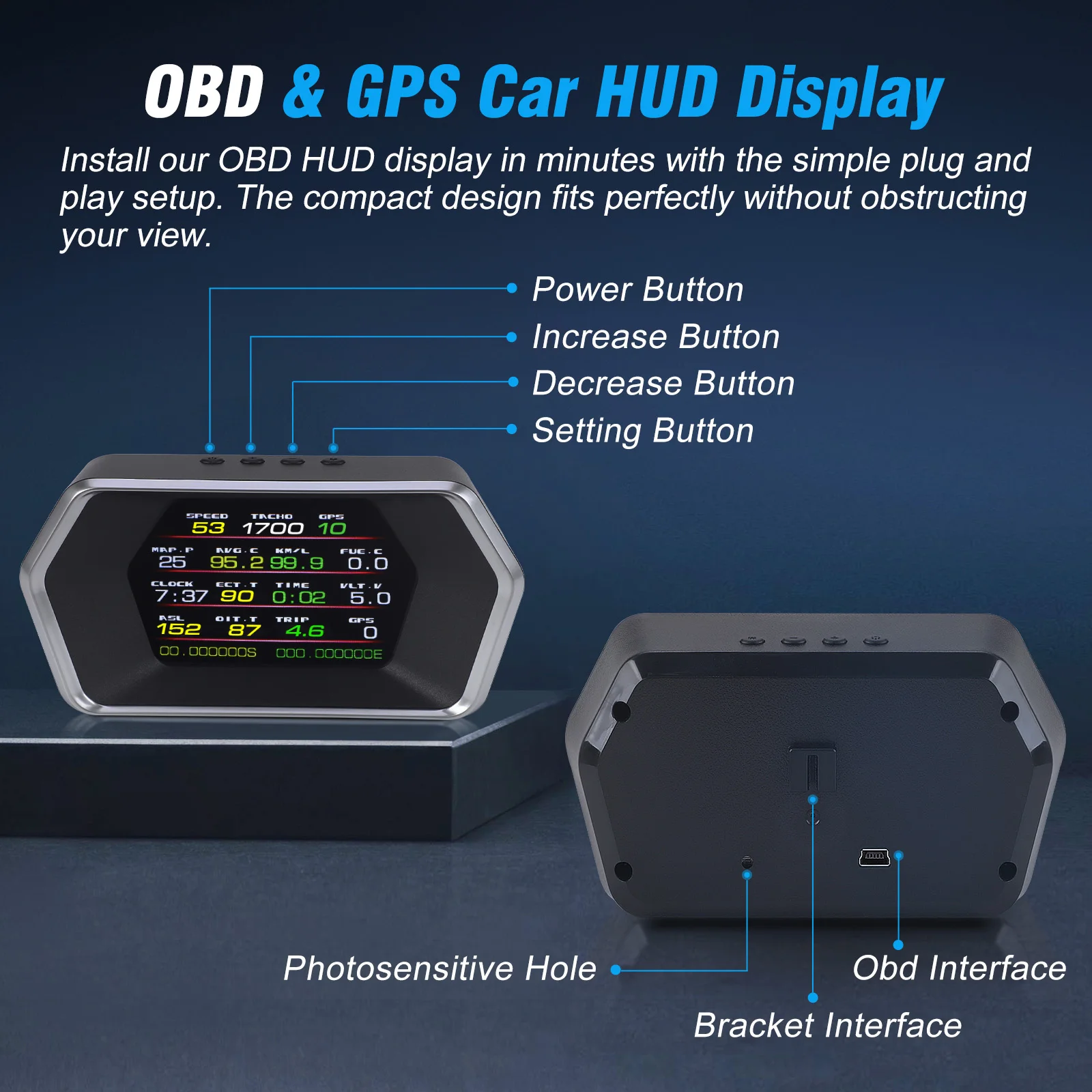 

OBD2 GPS Проекционный дисплей для автомобиля, автомобильная электроника, цифровой проекционный дисплей Smart P17 для HUD, предупреждение о превышении скорости, компас