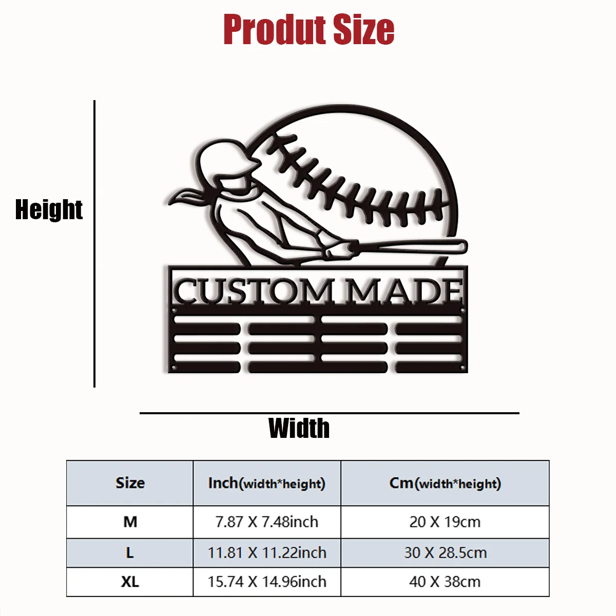 1 piece of minimalist modern customization baseball player Black metal medal display stand - athlete medal ribbon organizer Spo