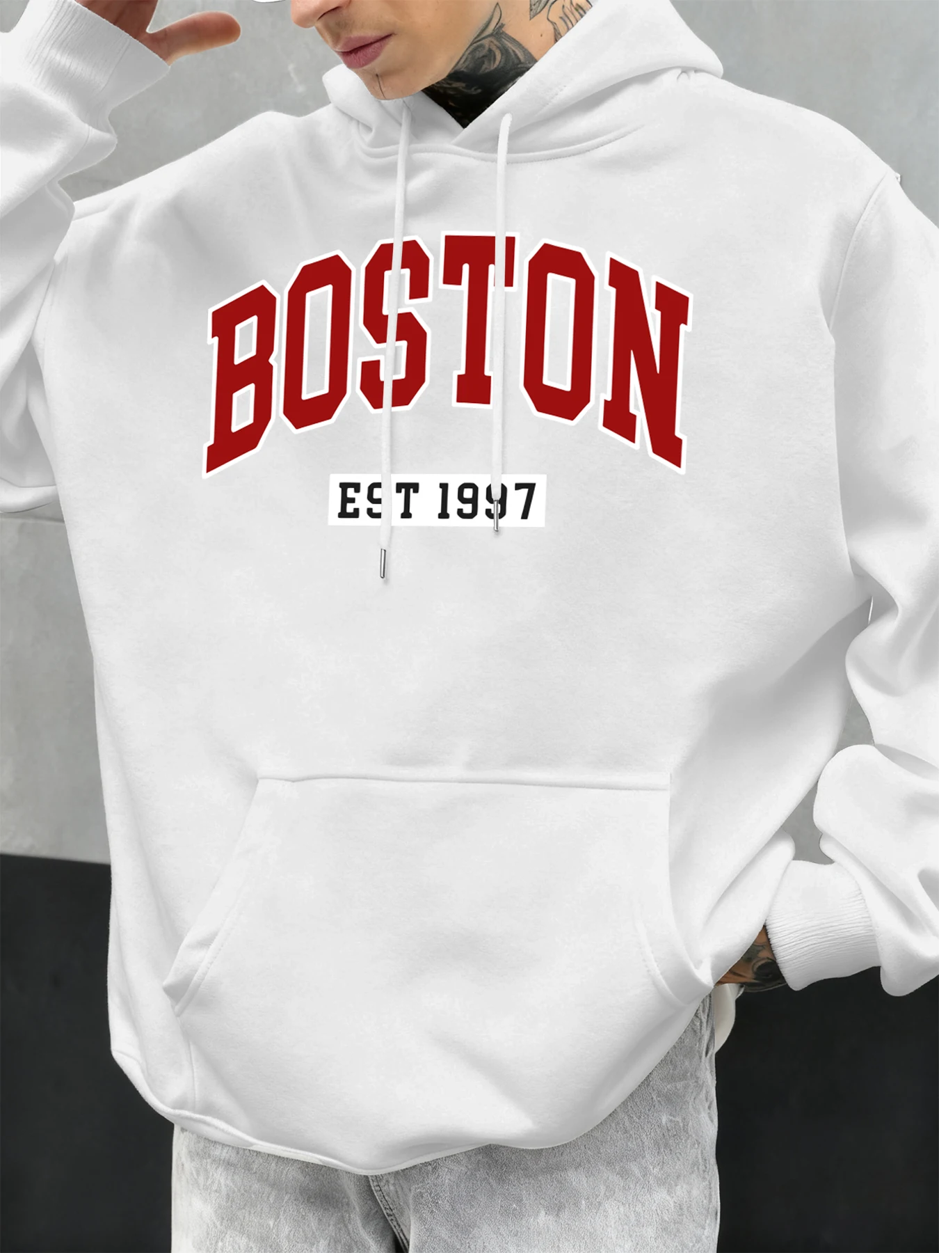 Boston Brief Est 1997 Gedruckt Herbst Männer Hoodies Fleece Hoody Oversize Weiche Tops Tasche Kleidung Lässige Mode Streetwear