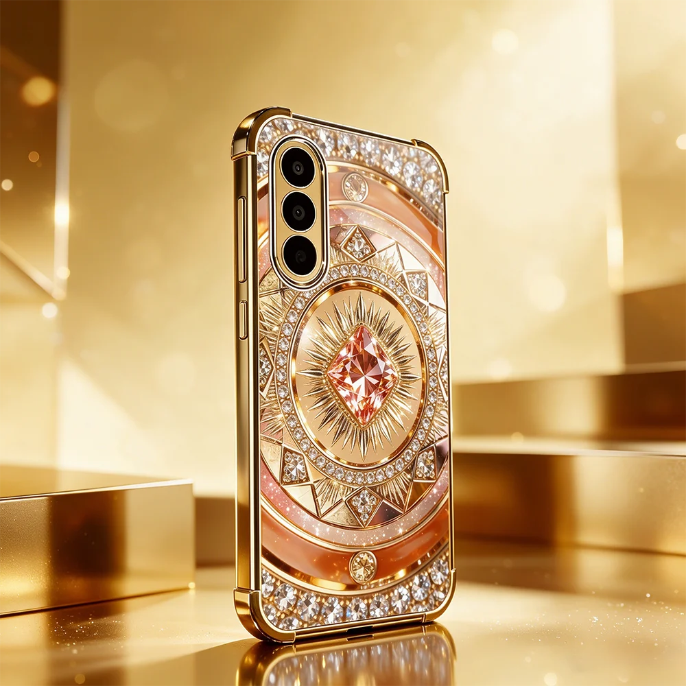 luxury Orange Jewel 2D s26 ultra case Glass phone case for Samsung Galaxy S26 S25 S24 S23 S22 S21 Ultra FE Plus Shockproof Cover