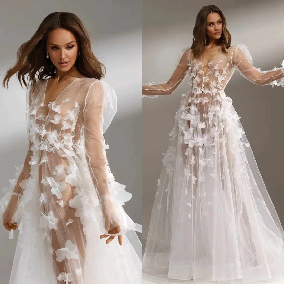 Sexy Wedding Robe Customized Butterfly Bride Robes Bathrobe Lingerie Women Gowns Pajamas Long Sleeve Dress