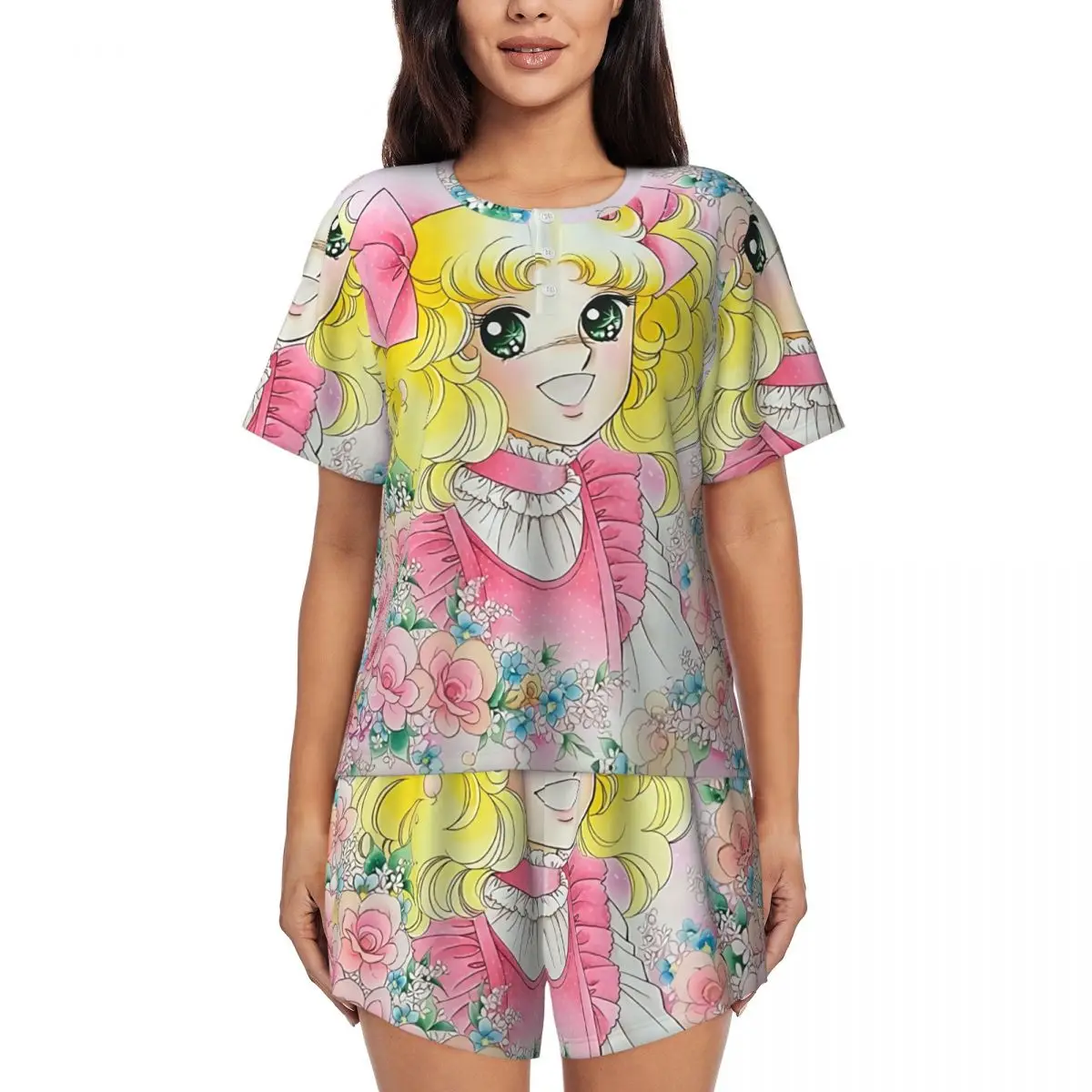 

Женский пижамный комплект Candy Candy Candice на заказ с короткими рукавами и принтом, одежда для сна в стиле японского аниме, манга, домашняя одежда, пижамы, комплекты из 2 предметов