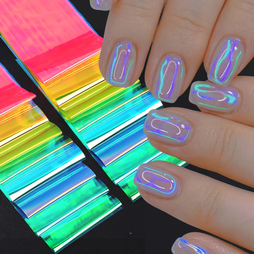 16 stücke 8 Farben Aurora Nagel Aufkleber Holographische Zellophan Papier Nagel Dekoration Folie Bunte Transfer Sliders Maniküre Dekor