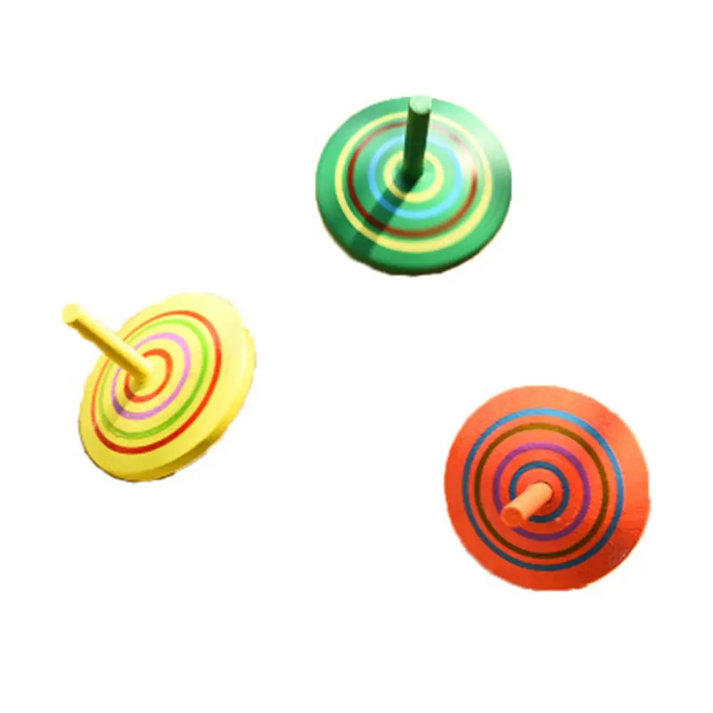 Funny Multi-color Children  Leisure Rotate Wooden Spinning Top Hand Spinning