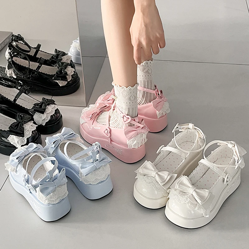 Lolita Mary Jane Shoes Women's Soft Girl JK Spring New Thick Bottom  Knot Shoelaces Fashionable Flat Mouth Single Shoes