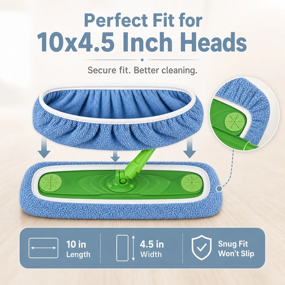 Reusable Wet and Dry Mop Pads 5 Pack Super Absorbent Microfiber for 10x4.5 Inch Head Ideal for Tile Wood Stone