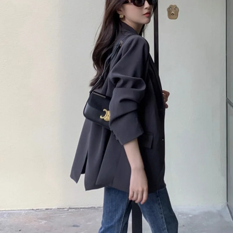 EAEOVNI Autunno Office Lady Blazer Cappotto Donna Indietro Split Design Tinta unita Giacca a maniche lunghe Moda 2025 Nuovi vestiti