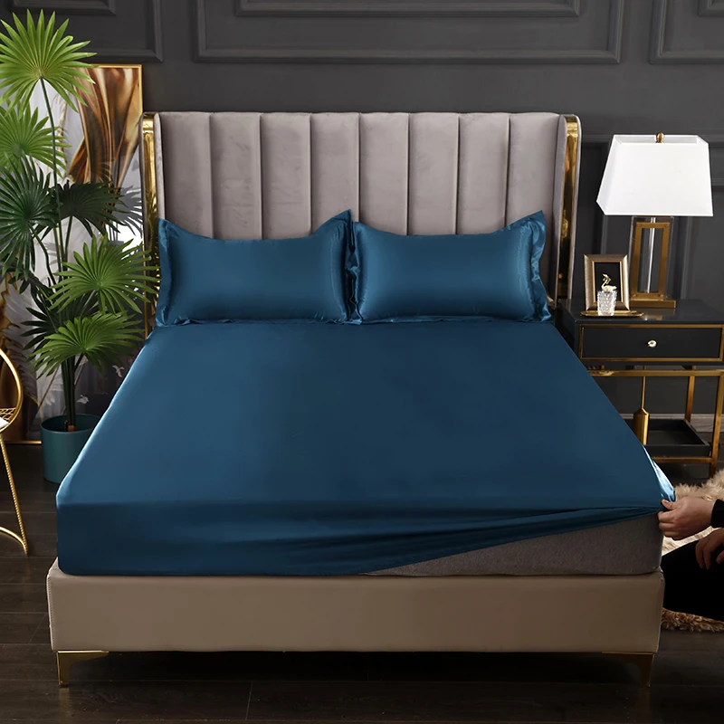 Sábana bajera elástica de satén a la moda, bandas elásticas para funda de colchón, tamaño King 200x220, ropa de cama