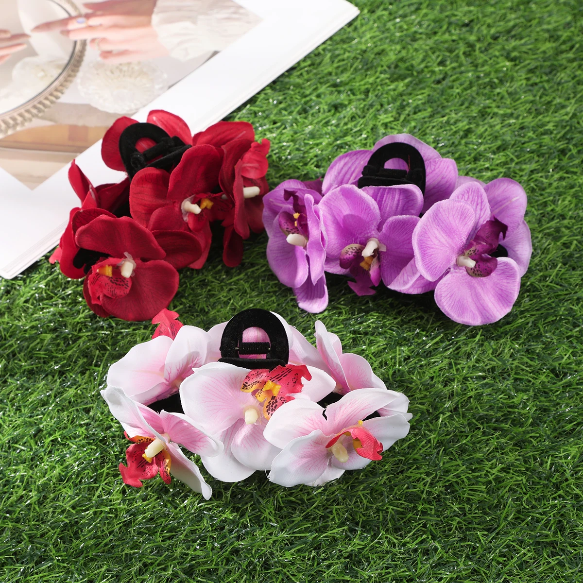 AWAYTR Simulated Flowers Hair Clips Rhododendron Crab Claw Ponytail Barrette Girl Shark Clip Hair Accessories Valentine Headwear