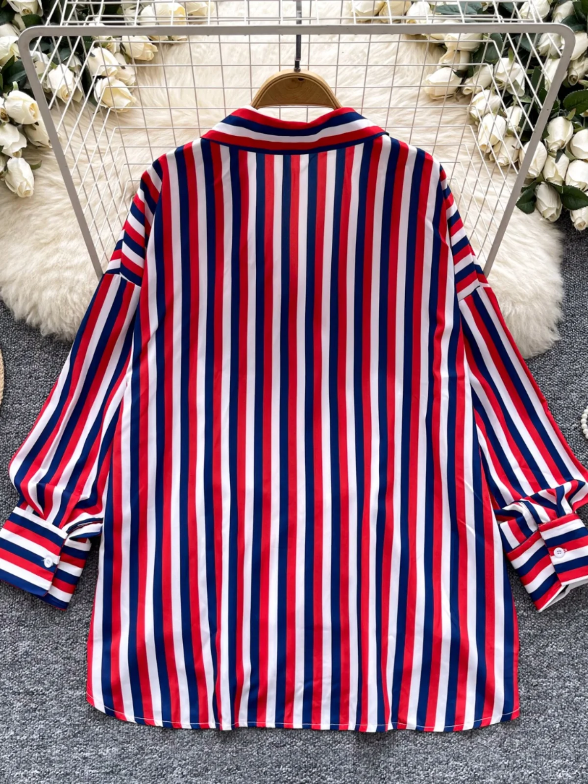 

Women's Long Sve irt 2024 Autumn Lazy Versatile Slimming Design Sense Slit Color Blo Striped Casual Busin Commute