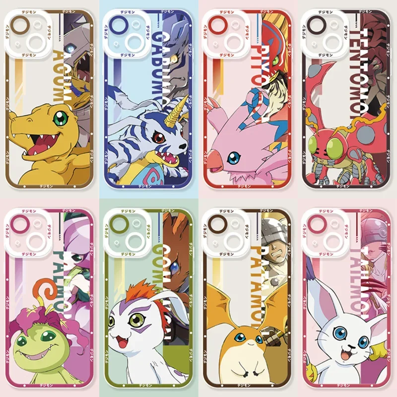 Digimon Agumon Gabumon Transparent Phone Case for iPhone 11 12 13 14 Pro MAX 8 Plus X XR XS MAX Anime TPU Funda Shockproof Cover