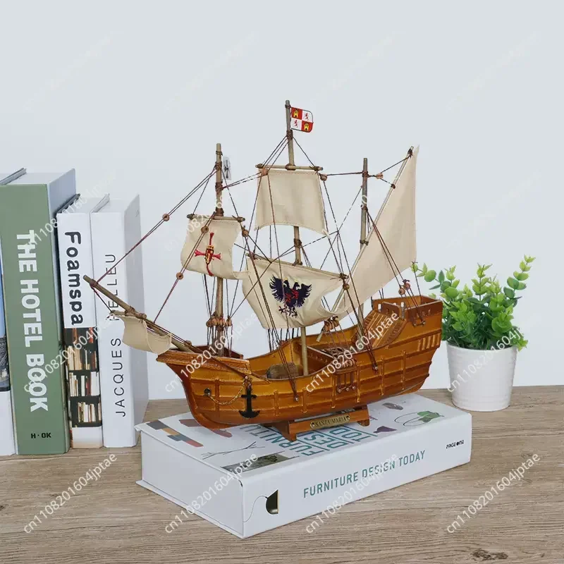2024 Columbus Discovered The New World of America A Solid Wooden Sailboat Model Mediterranean Style Collection Living Room Decor