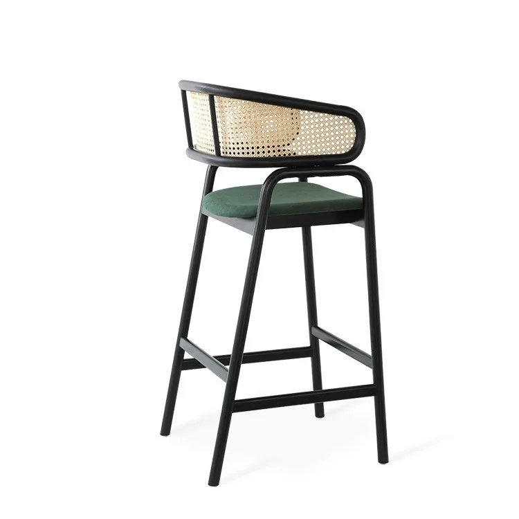 

Nordic solid wood rattan bar chair simple black commercial bar chair designer creative bar high chair