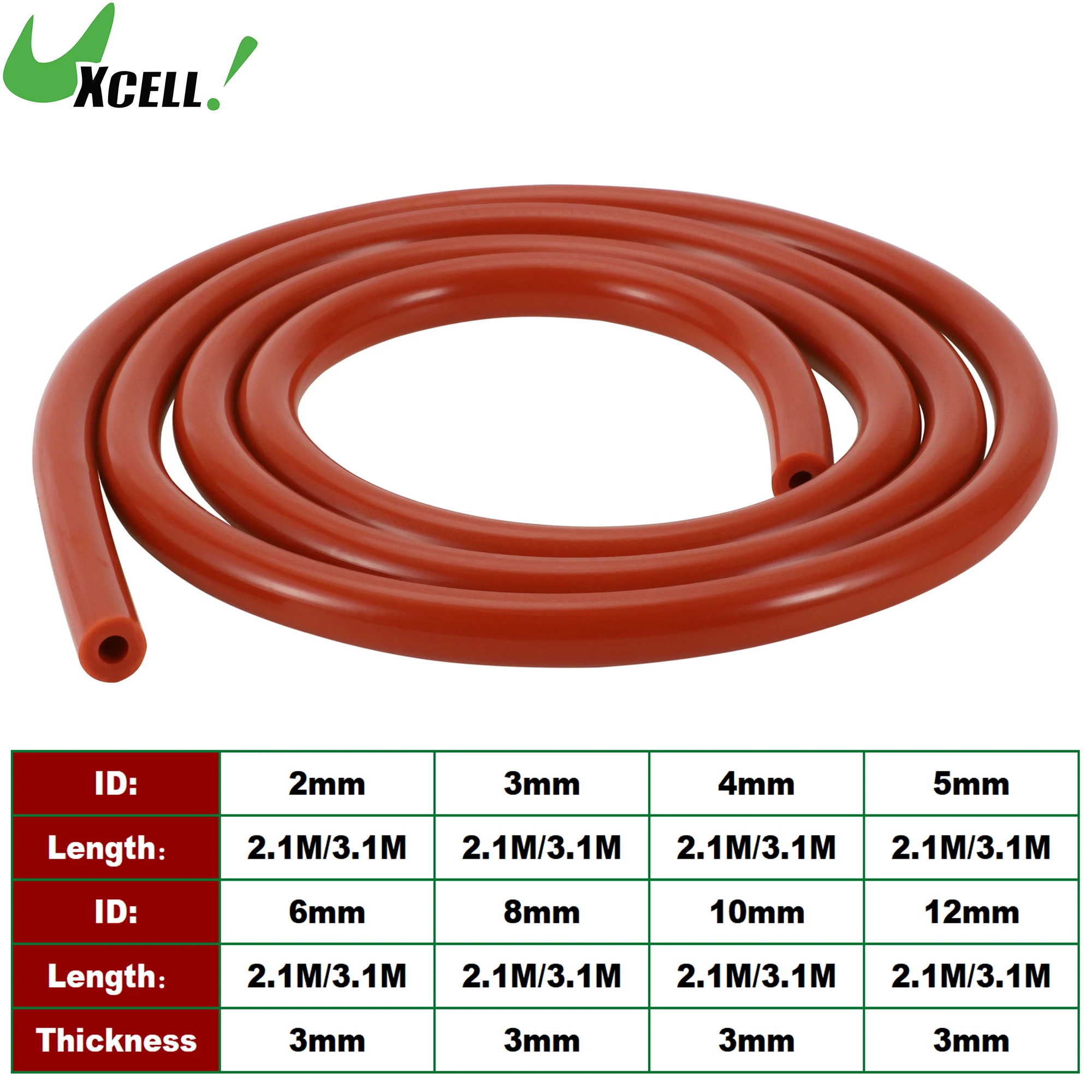 

UXCELL 2.1M 3.1M Long Silicone Vacuum Tubing Hose 2/3/4/5/6/8/10/12mm ID Vehicle Vacuum Line 130PSI Max Pressure 3mm Thickness