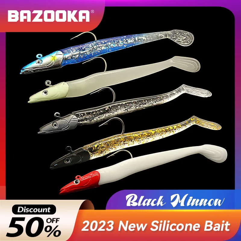 Bazooka Black Minnow Fishing Lure Soft Baits Jig Head Wobbler Swimbait T-Tail Lead Shad Carp Pike Sea Bass Jigging Tackle Winter