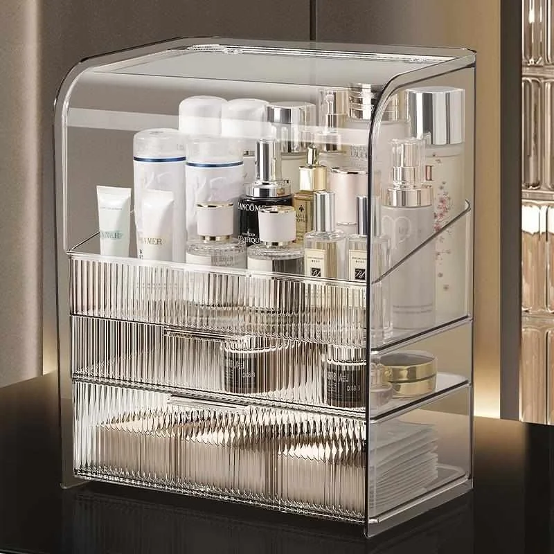 

Вместительный настольный органайзер для косметики с выдвижными ящиками, пылезащитный, для помад, кистей и средств по уходу за кожей, витрина-шкафчик