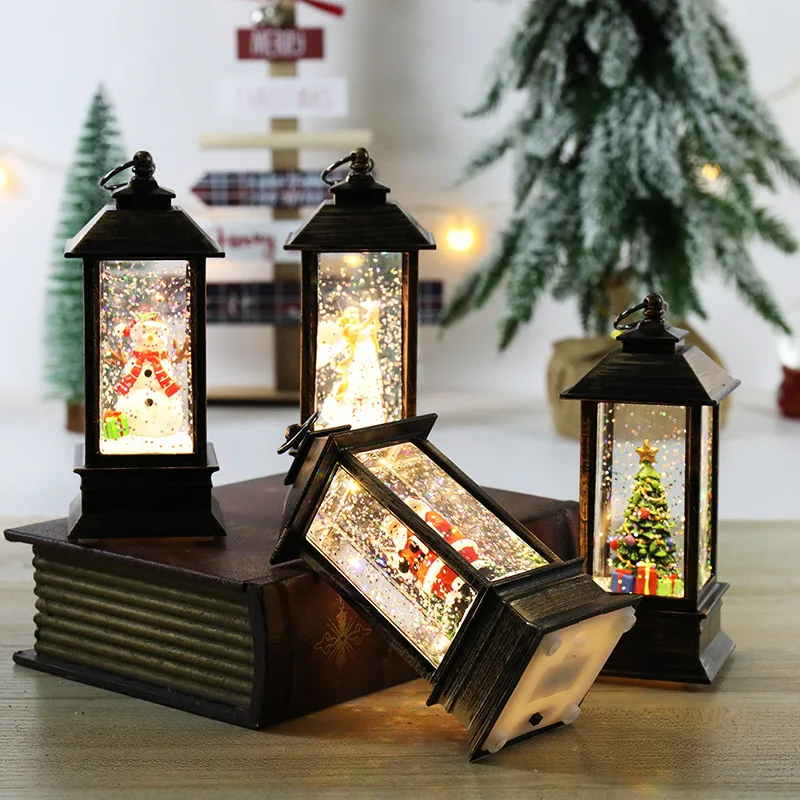Christmas LED Lantern Light Santa Claus Snowman Square Wind Lamp Night Light Xmas Holiday Home Decor Ornament Gift Supplies