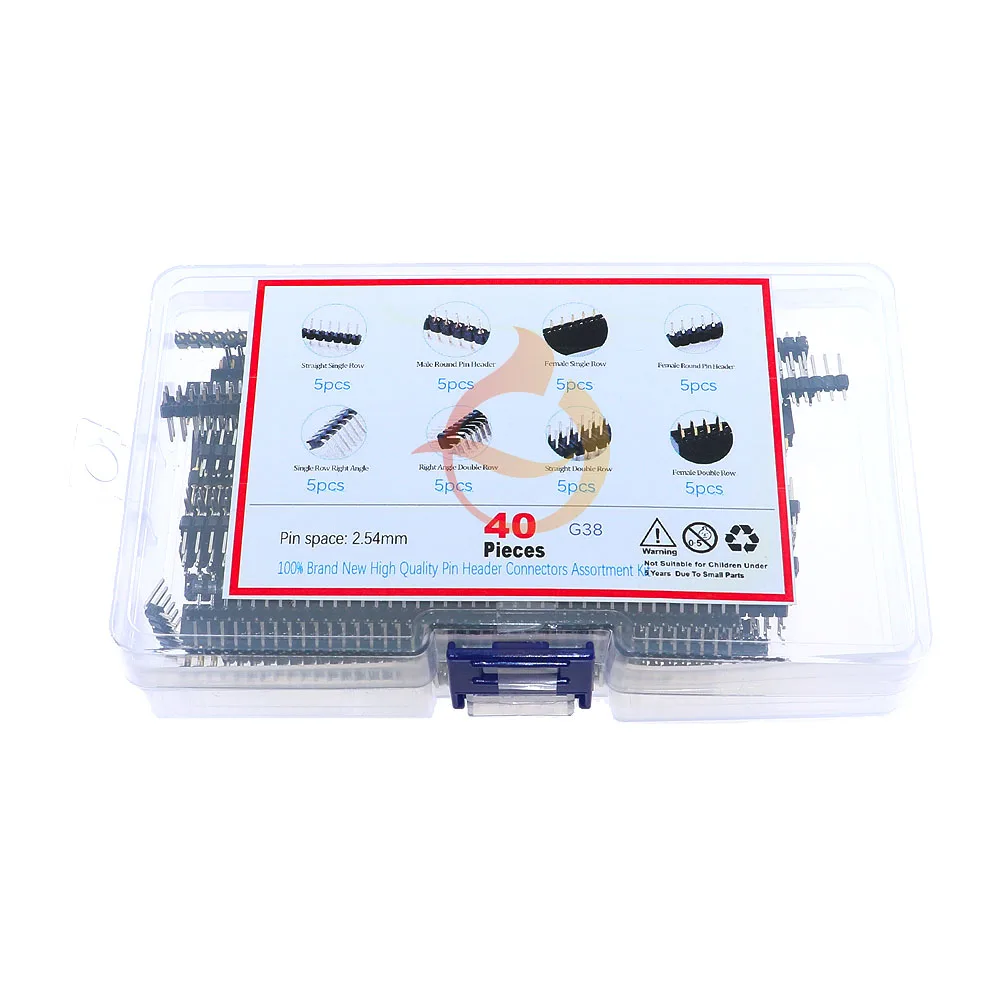 40pcs 8Value 2.54mm Pin Header PCB 40pin male and female PIN connector Assorted kit