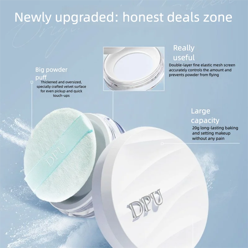 Dpu suelto 20G gran capacidad no apelido Control de aceite ajuste de larga duración impermeable a prueba de sudor polvo facial mate para mujeres