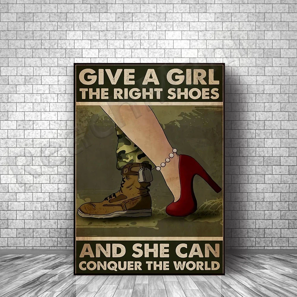 Affiche elle peut conquérir le monde, affiche de vétéran féminin, cadeaux militaires, chaussures adaptées, affiche de soldat, Art de femme forte