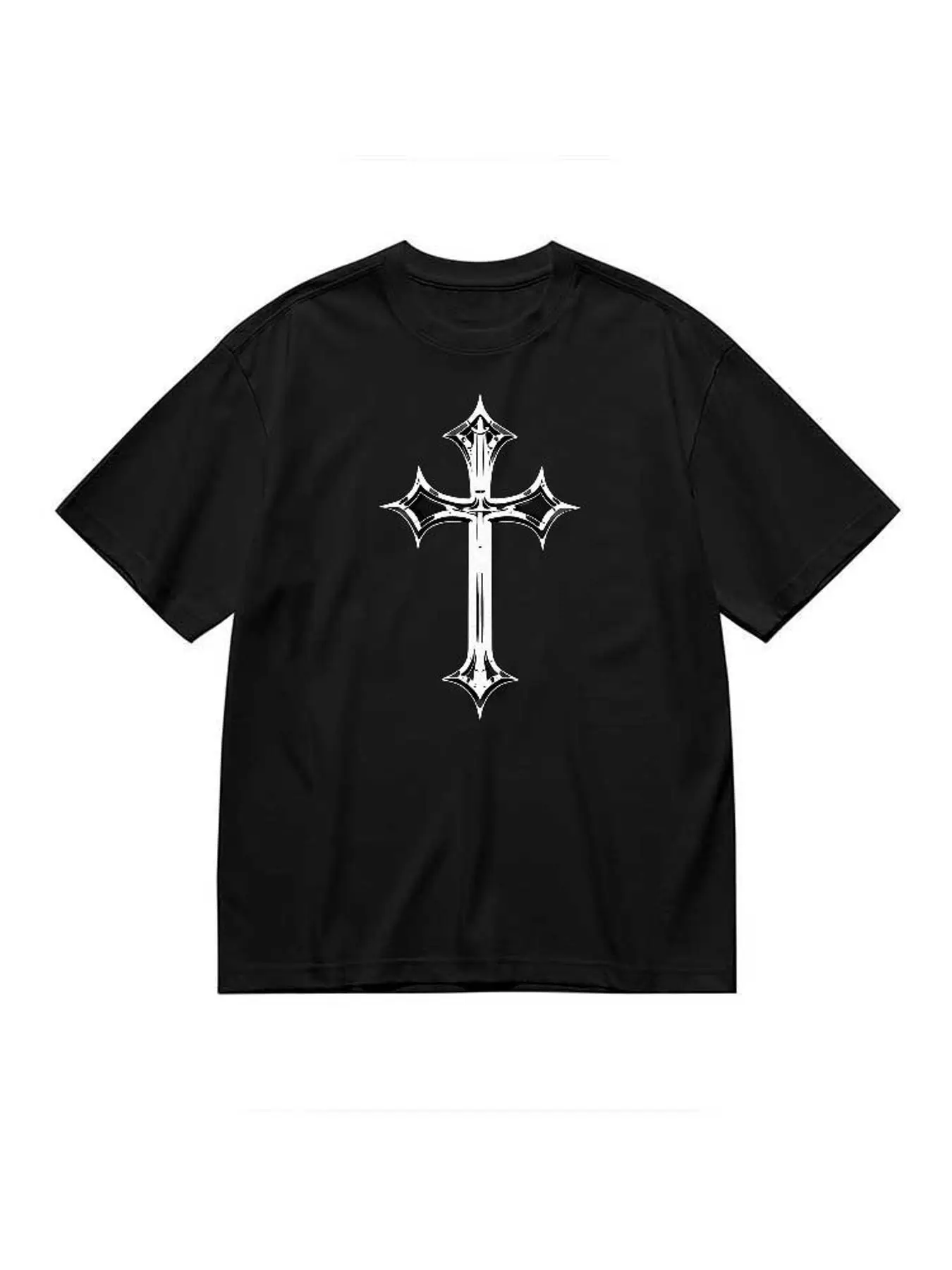 Gothic Cross Graphic T Shirt Women Fashion Streetwear Short Sleeve Stretchy Plus Size Casual Tops Vintage Punk Summer Tee Clothes