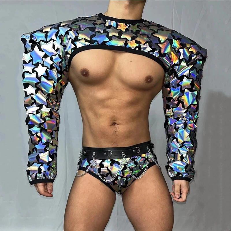 

Bar Nightclub men Gogo Costume Technology show Mirror Sequins Muscle Man Pole Dance Outfits Club Party Show Performance costume